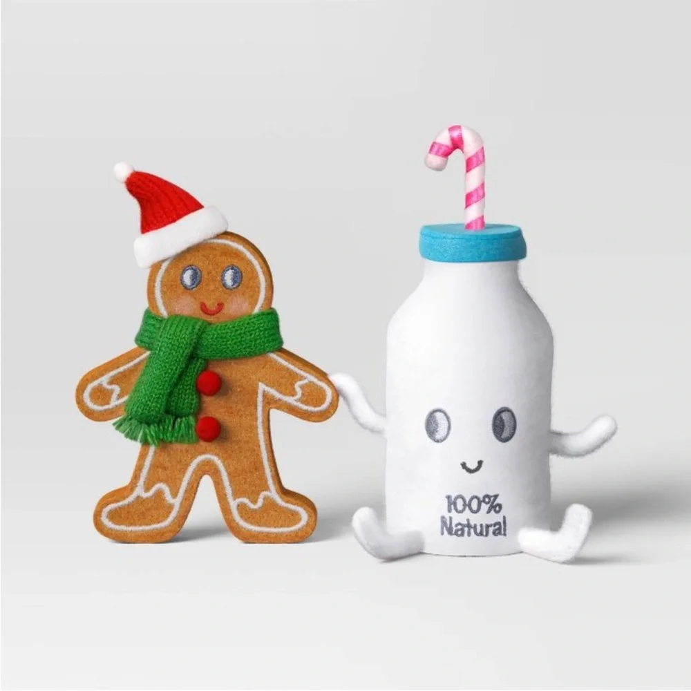 NWT Target Wondershop Felt Gingerbread Cookie & Milk Christmas Figurine Set